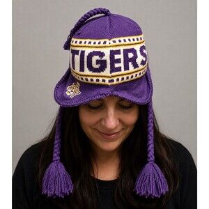 LSU Tigers '47 Brand Knit Trapper Beanie Hat Purple Gold Ear Flap Winter Cap